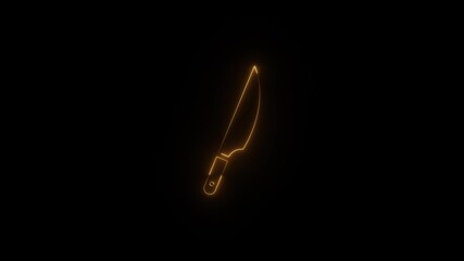 Neon line knife with a sharp blade animated on black background.