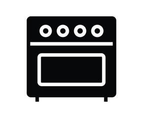 Black Icon of Kitchen Oven with Knobs and Window for Cooking and Baking