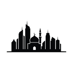 Modern cityscape with mosque Vector, illustration