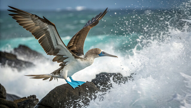 Close-up of a beautiful blue-footed booby in the Gal&aacute;pagos Islands