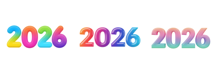Colorful 3D 2026 number collection featuring vibrant rainbow gradient textures and playful balloon styles perfect for upcoming new year celebrations and festive seasonal creative designs