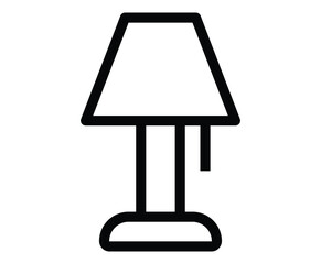 Simple Black and White Icon of a Table Lamp with Shade and Stand
