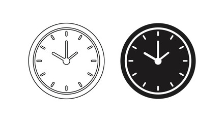 Two circular clocks displaying different times presented in a stark black and white silhouette