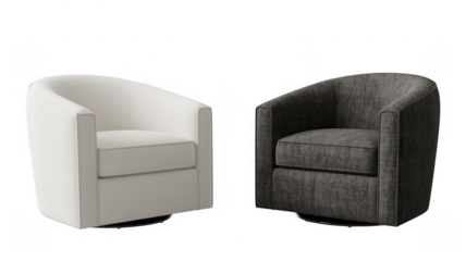 Two modern armchairs in white and gray fabric upholstery modern chairs white chair isolated on a transparent background