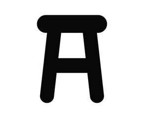 Simple Solid Black Icon of a Stool with Minimalist Design for Graphics