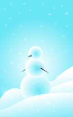 Minimalist Winter Scene with Snowman, Light Blue & White, Vertical