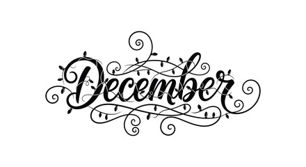 Elegant december calligraphy with decorative swirls and flourishes a beautiful seasonal silhouette