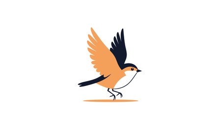 Fototapeta premium A simple and elegant stylized illustration of a small bird in orange and dark navy colors, preparing to take flight.
