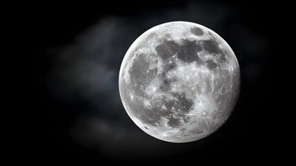 Stunning Full Moon Illuminates the Night Sky with Detailed Surface Features and Atmospheric Clouds.