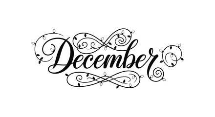 Naklejka premium elegant december calligraphy design with intricate swirls and flourishes a beautiful black silhouette