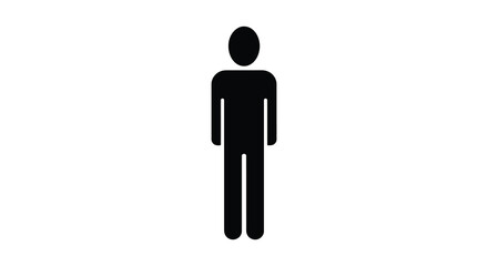 A simple black human figure depiction standing upright against a white background a striking silhouette © Pvect02