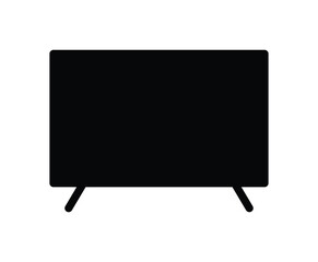 Minimalist Black Icon of Television Screen with Stand on White Background