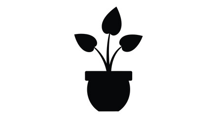 A simple black plant in a pot showcasing a minimalist botanical design silhouette