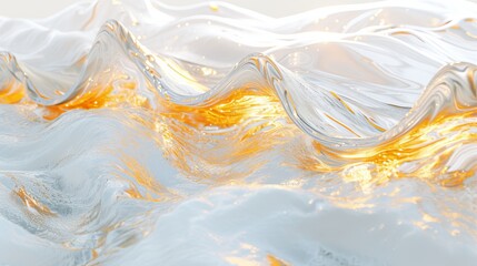 Abstract background of flowing liquid waves with gold and white textures. Luxurious modern art with a fluid marble effect. Elegant 3D rendered wallpaper design
