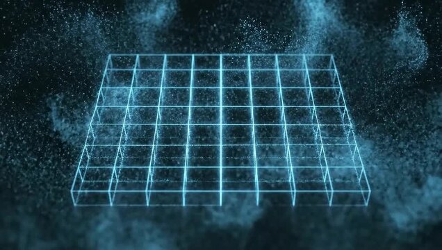 A 3D grid displaying an explosive energy release or data visualization on a black background.