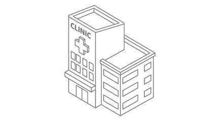 Fototapeta premium A minimalist line drawing depicts a small hospital or clinic building with a cross symbol