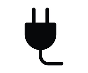 Black Electric Plug Icon with Two Pins and Curved Cable Illustration