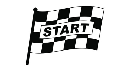 A checkered flag with the word start prominently displayed a bold racing silhouette © Pvect02