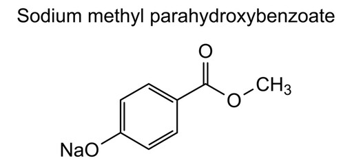 Sodium methyl parahydroxybenzoate, chemical structure of sodium methyl parahydroxybenzoate, drug substance