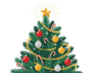Decorated Christmas Tree with Ornaments graphic image isolated on a transparent background