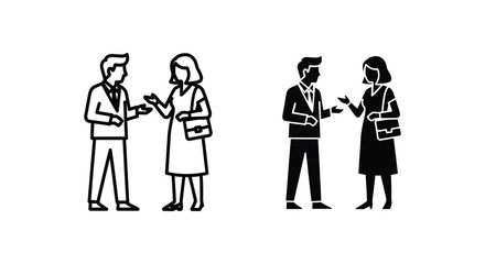 Four business professionals engaged in conversation depicted as a striking black and white silhouette