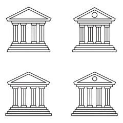 Government Building Outline Icons Set