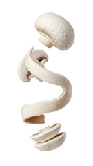 White mushroom and slices isolated on white background, fresh raw champignon perfect for cooking and healthy recipes