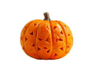 Orang Carved Halloween Pumpkin with Leaf Pattern