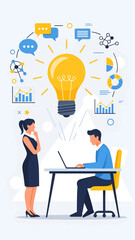 Man Working on Laptop with Creative Ideas.