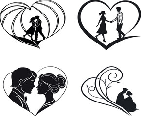 Valentine day couple heart design concept vector illustration silhouette