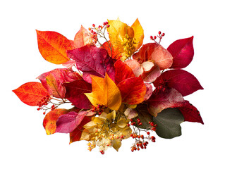 Autumn foliage arrangement with red berries and golden leaves