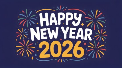 Happy New Year 2026 Colorful Fireworks Typography Design On Dark Background Celebration Concept