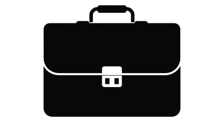 A stark black briefcase icon with a handle and latch presented as a clear silhouette