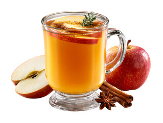 Warm apple cider with cinnamon and star anise in glass