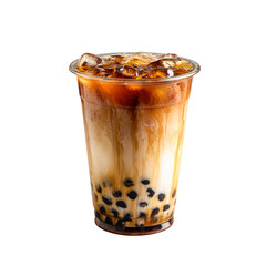 Iced coffee drink with milk and tapioca pearls