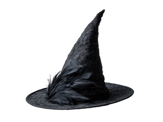 Black Lace Witch Hat with Feathers