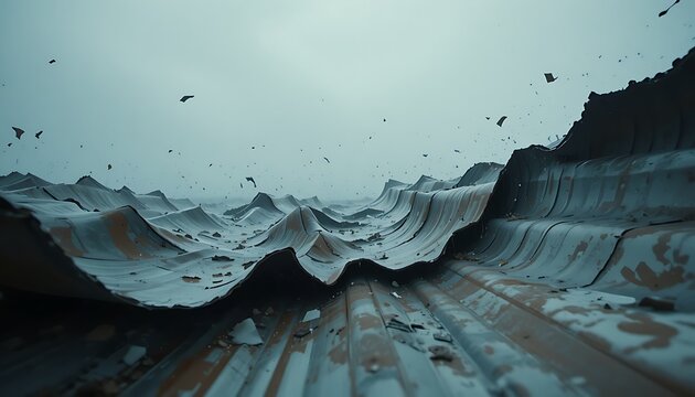 Torn Metal Sheeting Moving Wildly During a Storm