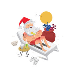 Relaxed Santa Claus on Tropical Beach Drinking Cocktail &ndash; Summer Christmas Illustration