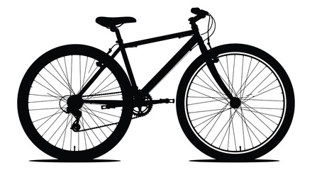 Fototapeta premium A striking black silhouette of a mountain bike stands prominently against a white background silhouette