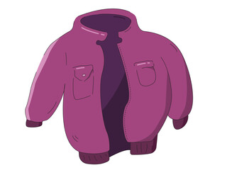 Purple (violet) jacket with two pockets, shadows and glares, isolated on white background (backdrop). Cartoon (doodle) style.
