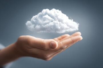 Hand presenting a cloud symbolizing data synchronization and connectivity in a modern digital environment