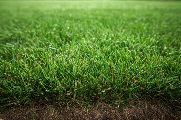 Fototapeta premium Vibrant green lawn shows signs of new life following the winter season with healthy growth and fresh blades of grass ready for spring activities