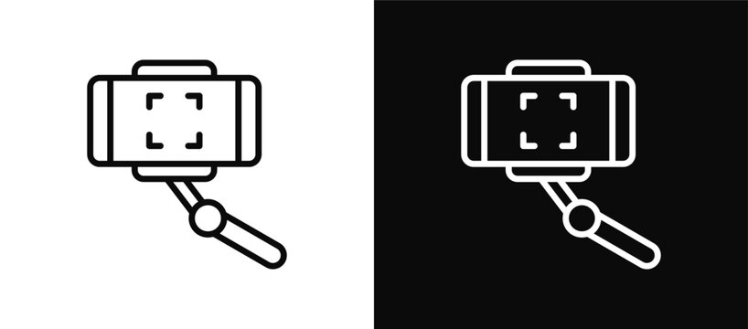 Selfie Stick icon set black and white