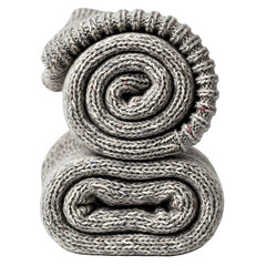 Rolled up grey towels on black background
