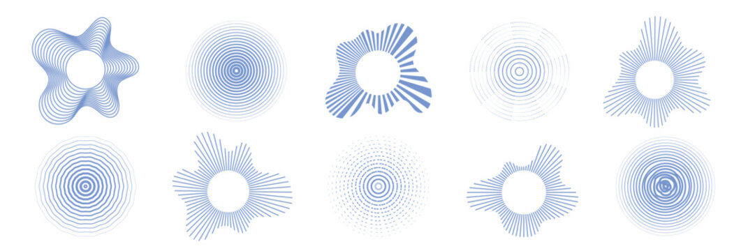 Hypnotic concentric rings spread outward like soundwaves, featuring gradient halftone dots and geometric precision for striking visual impact.