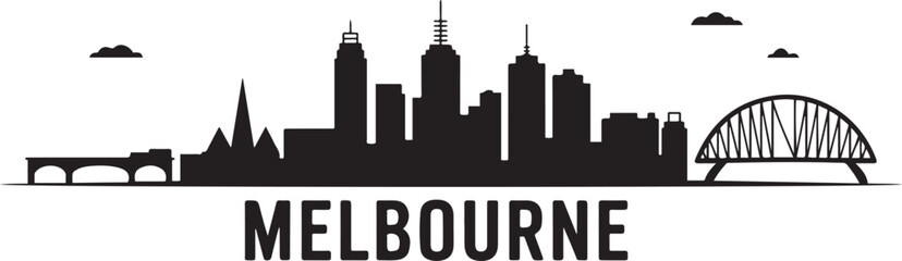Melbourne skyline. Travel Melbourne famous landmarks. design Vector black silhouette