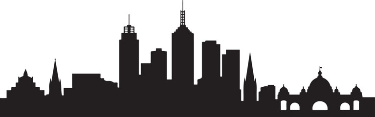 Obraz premium Melbourne skyline. Travel Melbourne famous landmarks. design Vector black silhouette