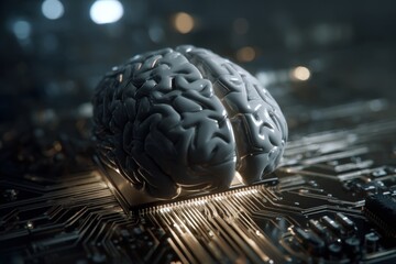 Human brain on futuristic circuit board