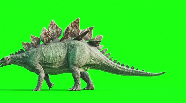 Green screen illustration of a cartoon dinosaur walking, a realistic dinosaur animal on chroma key for creative projects and educational content