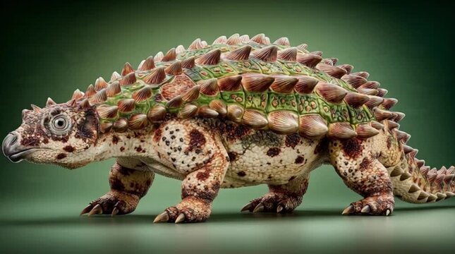 Detailed dinosaur illustration featuring a prehistoric animal with armored scales, created with a vibrant cartoon aesthetic on a clean green screen background for versatile use
